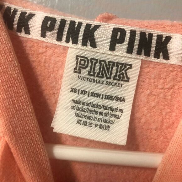 victoria’s secret pink peach/pink cropped hoodie size xs cotton/poly blend - Picture 2 of 8
